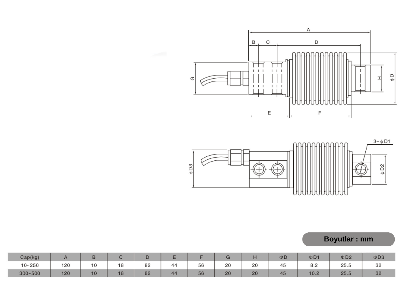 BBM Loadcell Boyutlar
