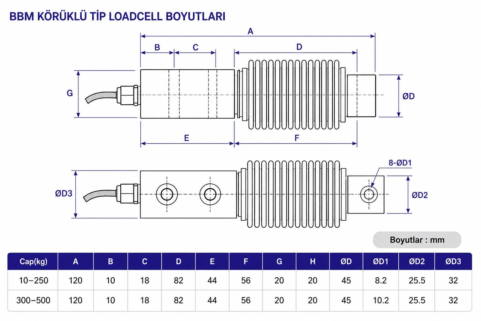 BBM Loadcell Boyutlar