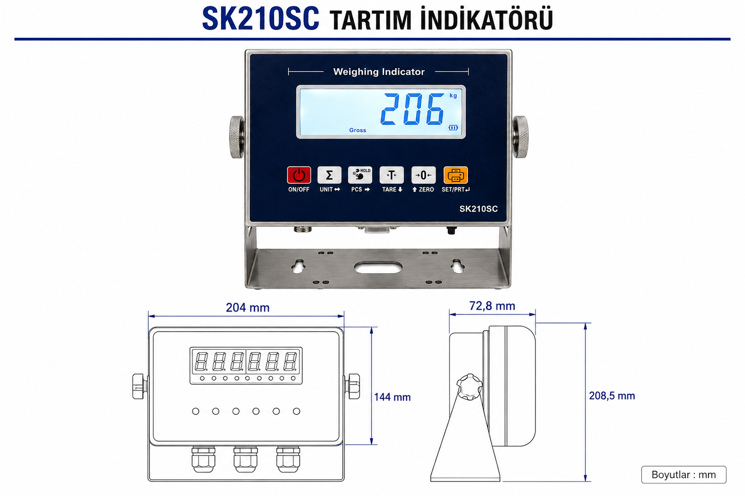 SK210S İndikatör Boyutlar SK210S İndikatör Boyutlar