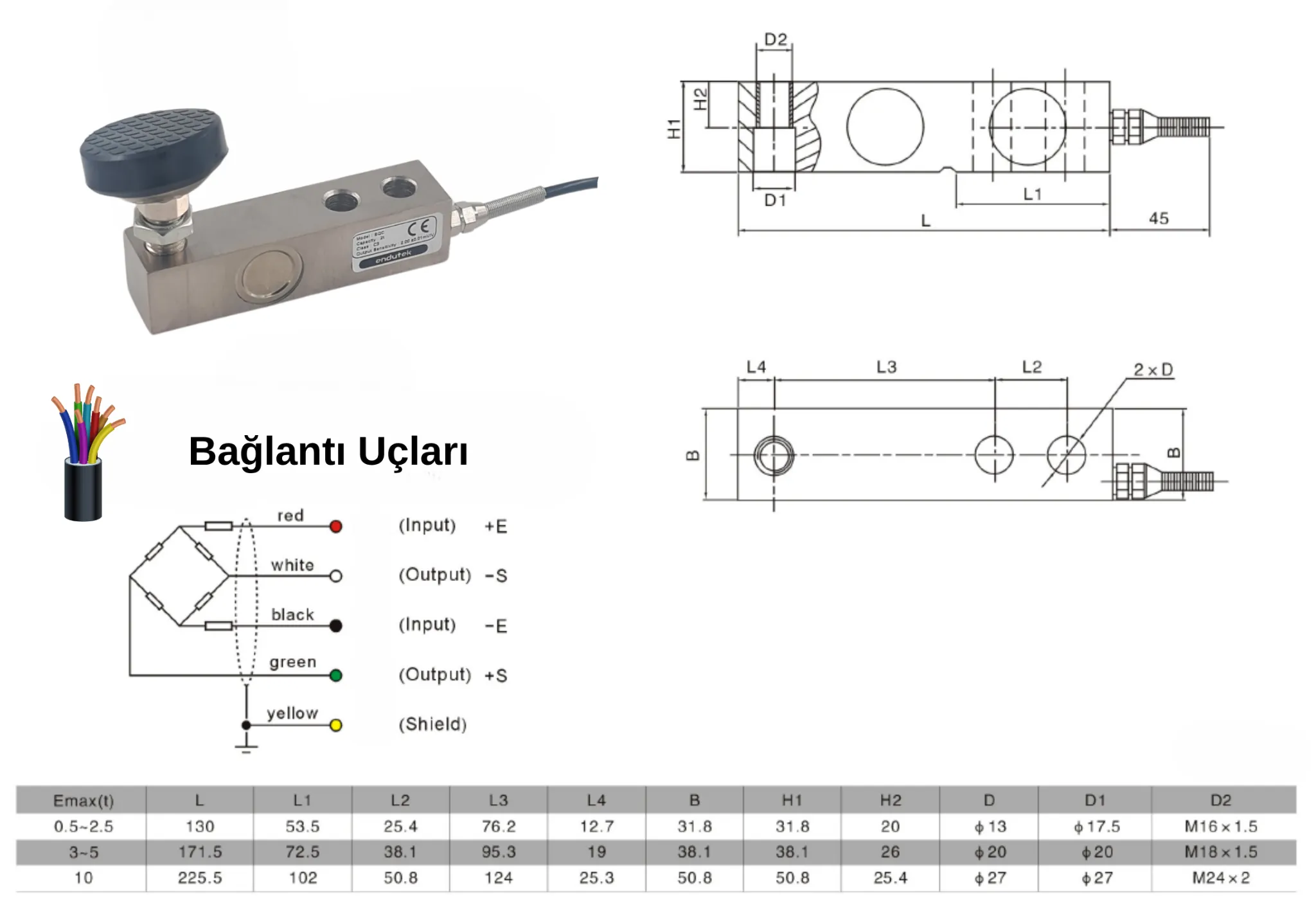 Endutek SQC Loadcell Boyutlar