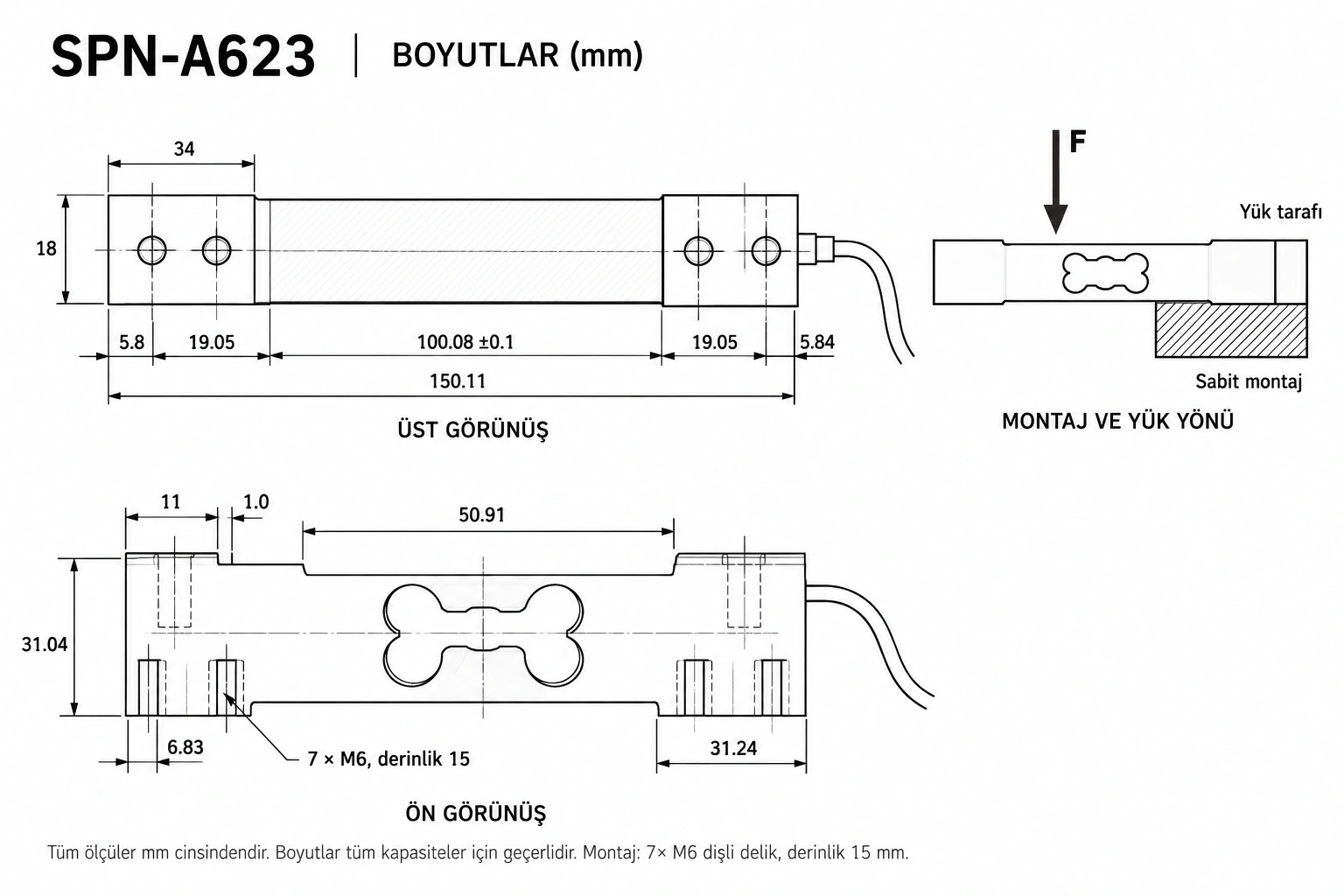 SPN Loadcell Boyutlar